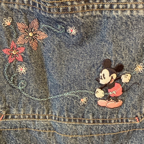 Disney Denim Short Overalls with Mickey & Floral Embroidery - Picture 4 of 14